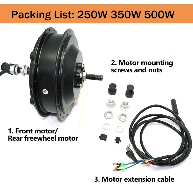 250W 350W 500W MTB Electric Bicycle Front Rear Hub Motor Waterproof 9 Pins Plug