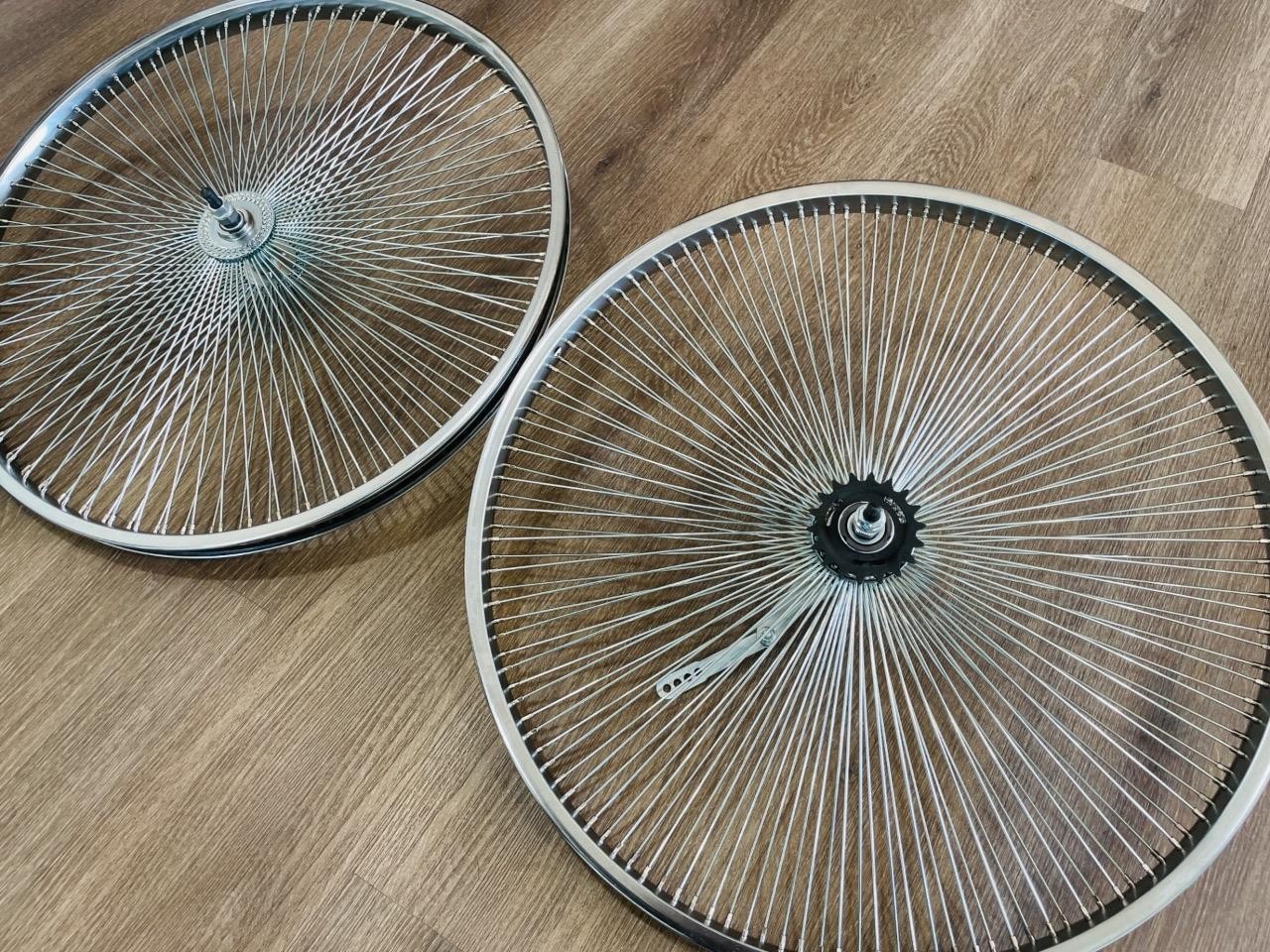 Pair of 26″ Cruiser Lowrider Bicycle Dayton CHROME Wheels 144 Spoke Front & Rear