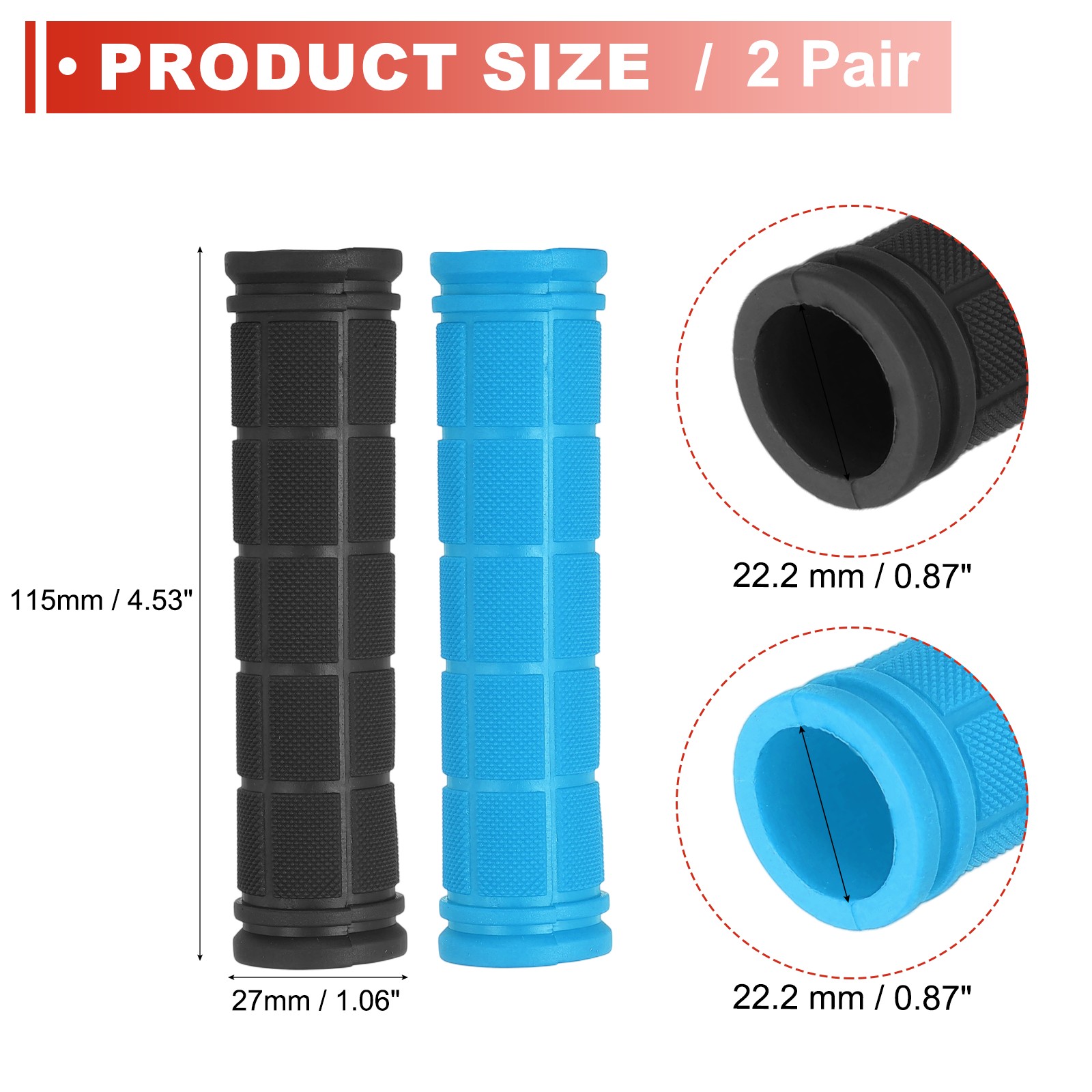Soft Rubber Handlebar Grips Bicycle Handlebar Grips 5.3in 2Pair Black/Light Blue