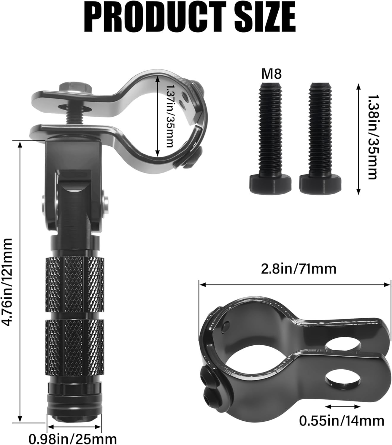 Motorcycle Foldable Foot Pegs Pair of Motorcycle Foot Pegs Clamp Footrest black
