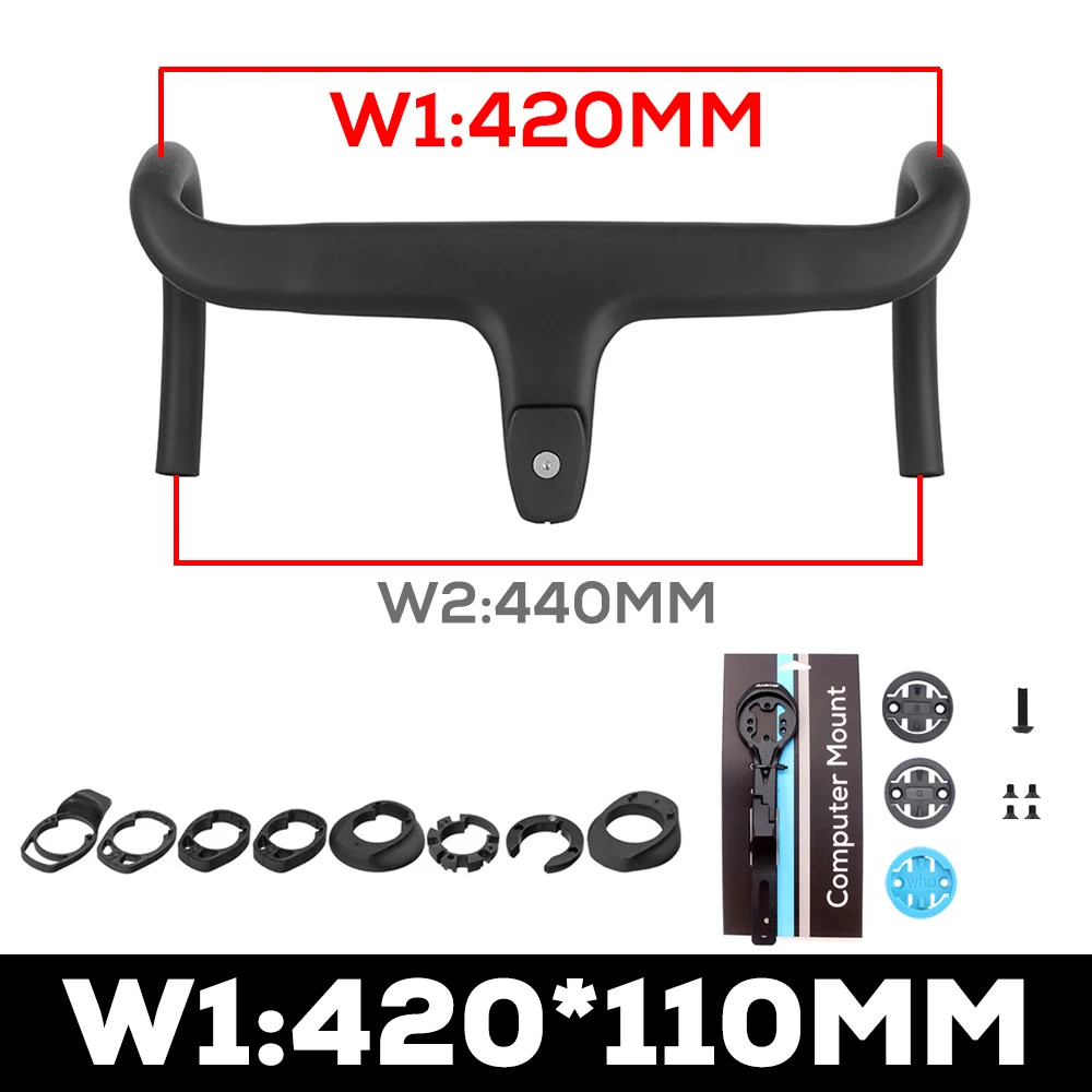Carbon Internal Cable Integrated Road Bicycle Handlebar 360mm-380mm With Spacers