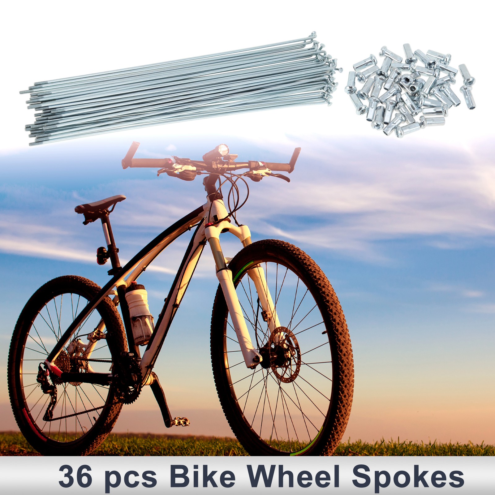 1 Set 12G 255mm Length Bicycle Spokes Nipple Carbon Steel Galvanized Silver Tone