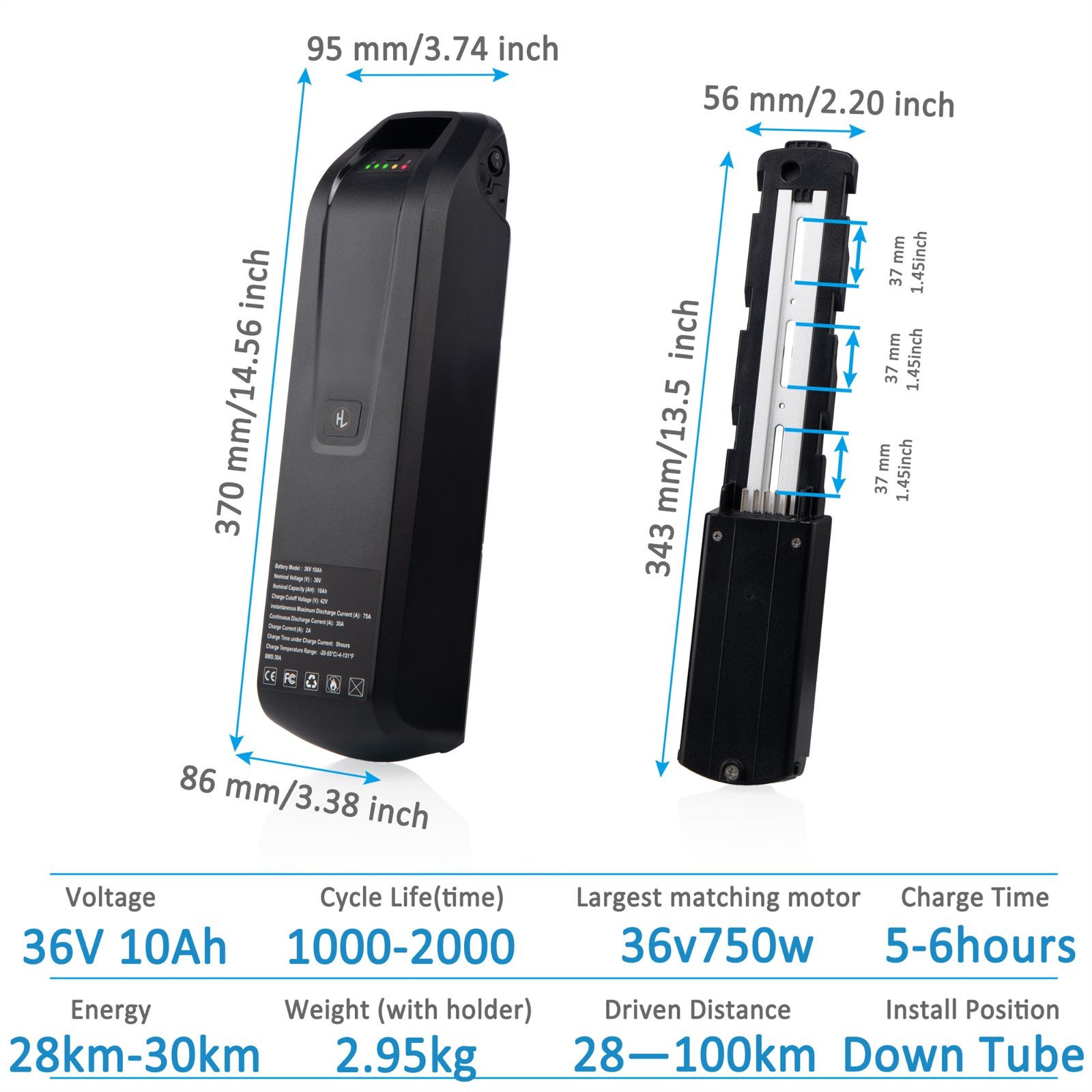 Hailong 36V Lithium Ebike Battery 10Ah/15Ah/20Ah Electric Bike Battery 0-1500W