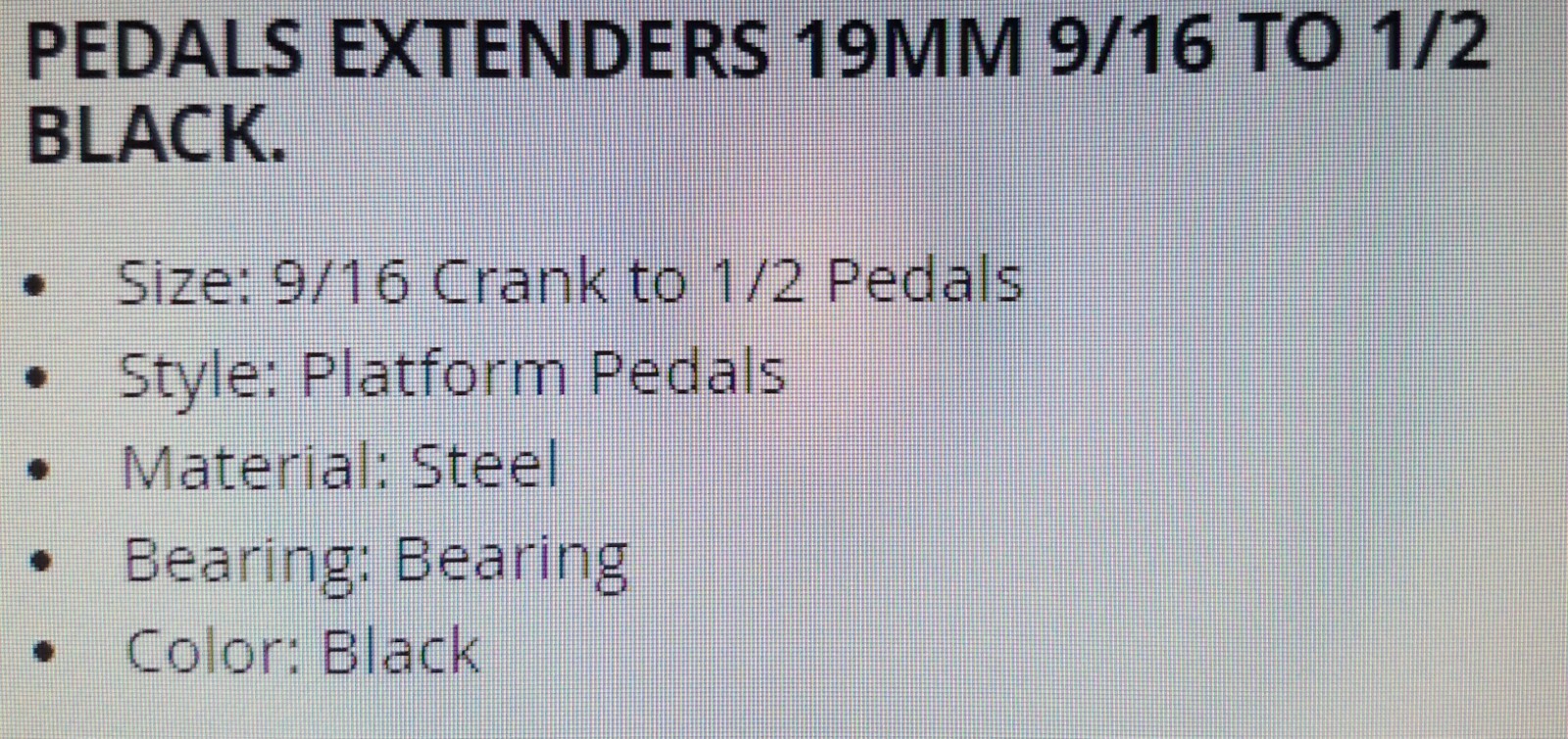 BICYCLE PEDAL EXTENDERS 19MM 9/16 TO 1/2 BLACK