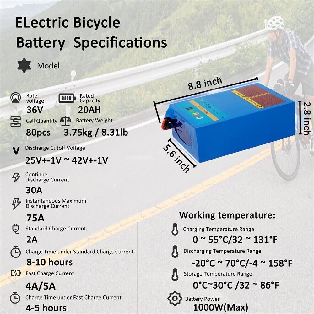 Lithium li-ion Ebike Battery 36V 20Ah Pack for 250W 350W 500W 750W 1000W Bicycle