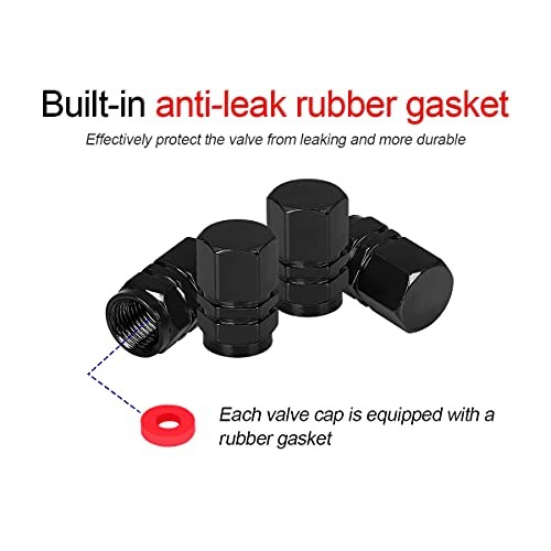 4 PCS Tire Stem Valve Caps Wheel Valve Covers Car Dustproof Tire Cap, Black