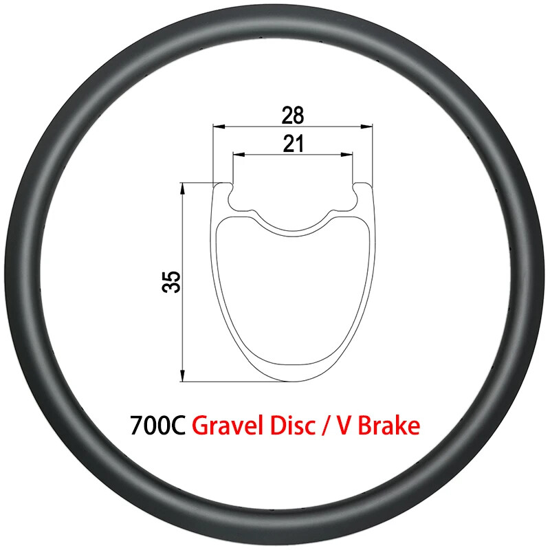 700C Carbon Gravel Bike Clincher Tubeless Rim Disc / V Brake Wheel 16-36 Holes