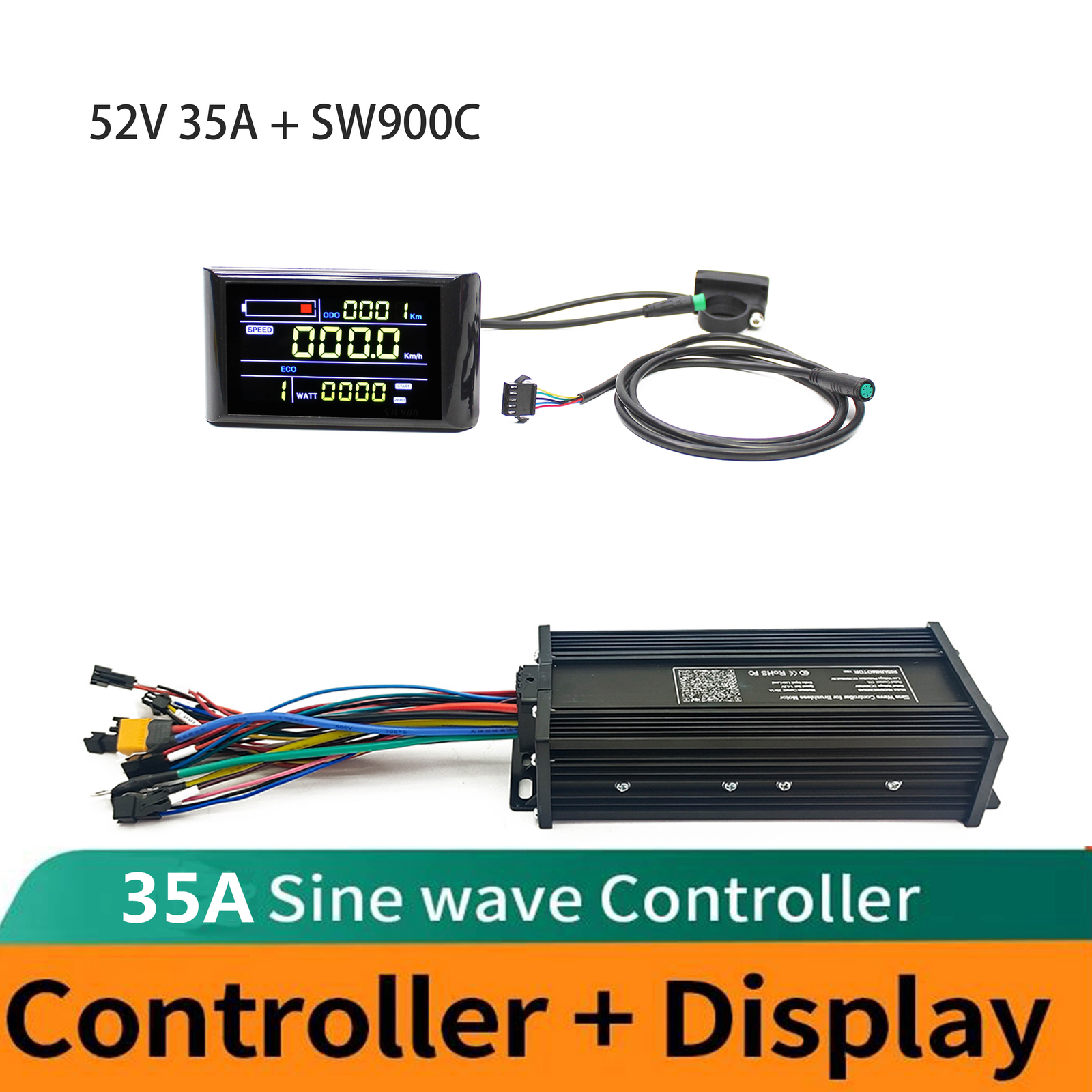 36V 48V 52V 35A 750W-1500W E-Bike 3 Mode Sine Ware Controller+SW900 Display