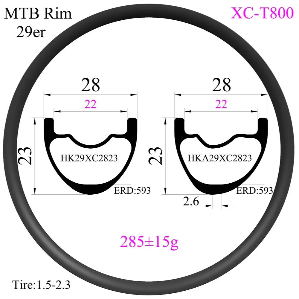 Superlight 29er 28mm Width 23mm Depth Hookless Tubeless MTB XC Carbon Fiber Rims