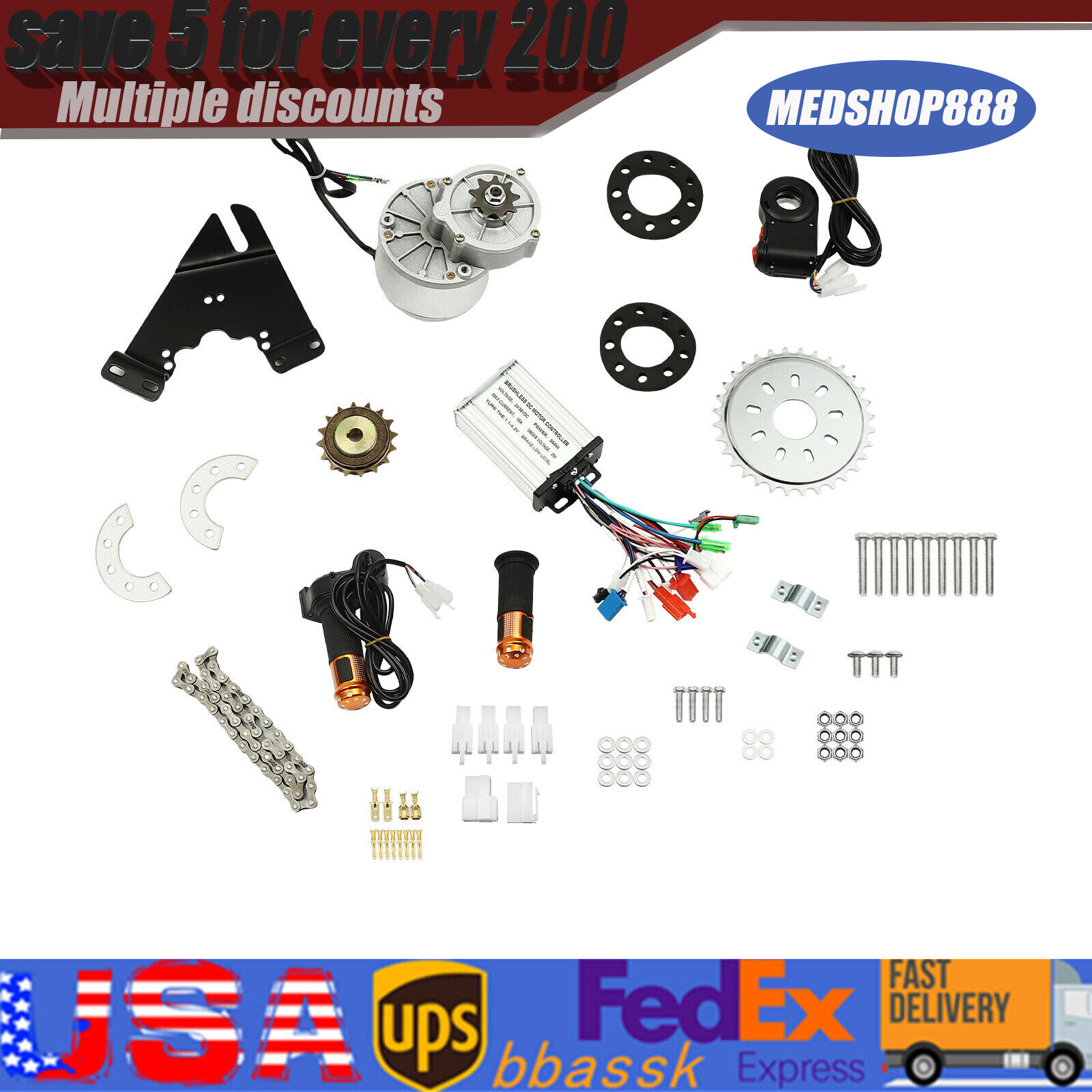 36V DC 350W Digital Electric Bicycle Motor Kit Brushless E-Bike Conversion Set
