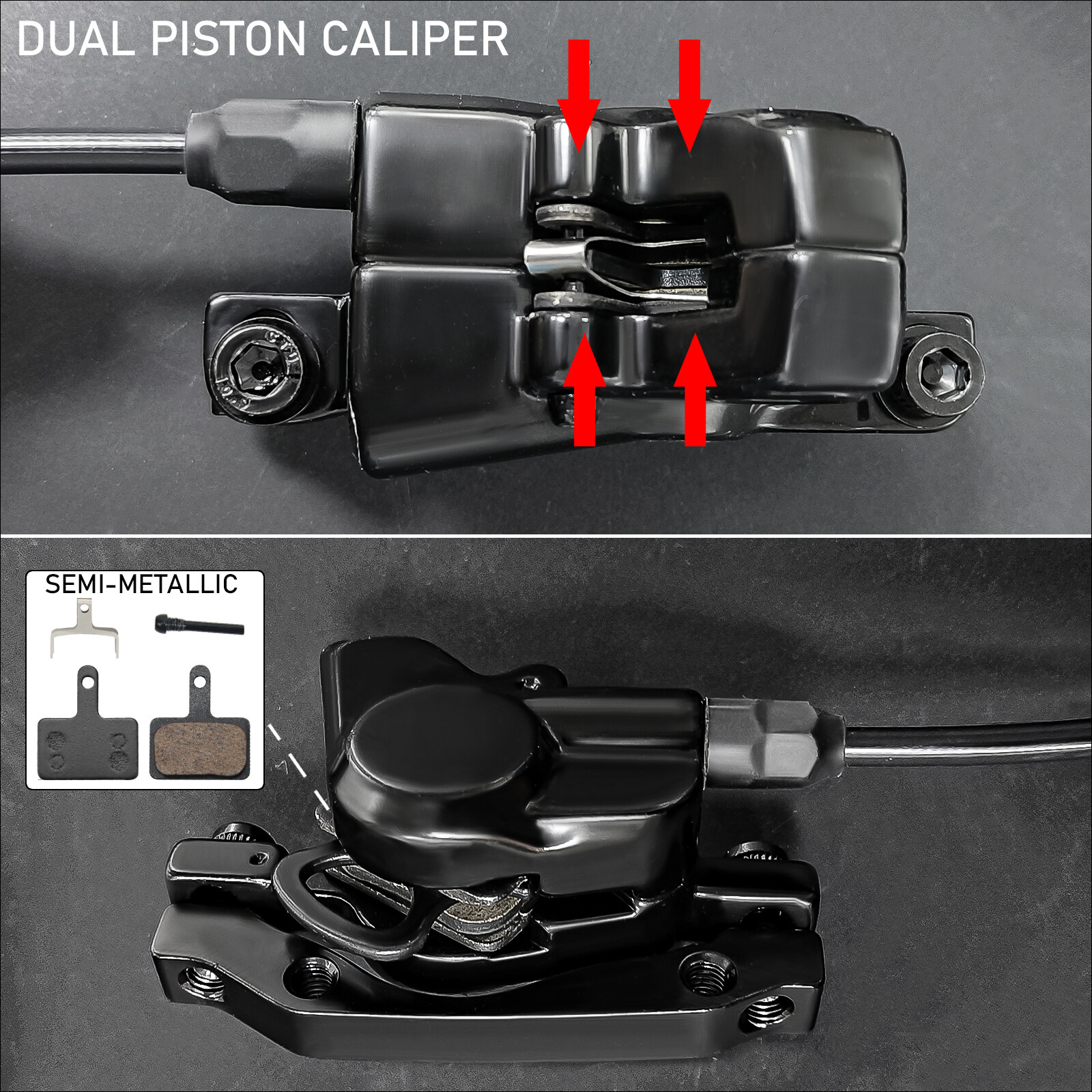 Front+Rear Hydraulic Disc Brake Set Levers 2-Piston Bicycle Oil Brake 800/1550mm