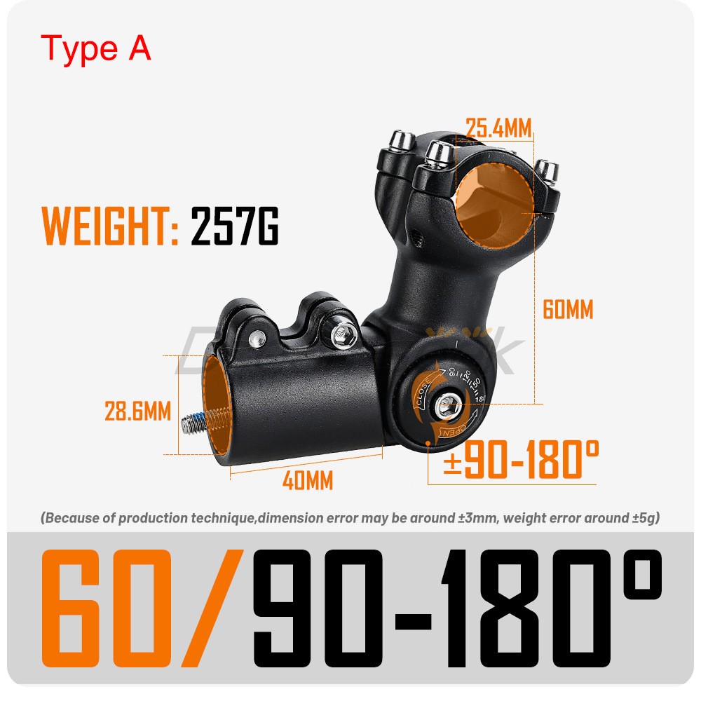 Bike Adjustable Stem MTB Road Bicycle Handlebar Riser 90-180 Degree 25.4/31.8mm