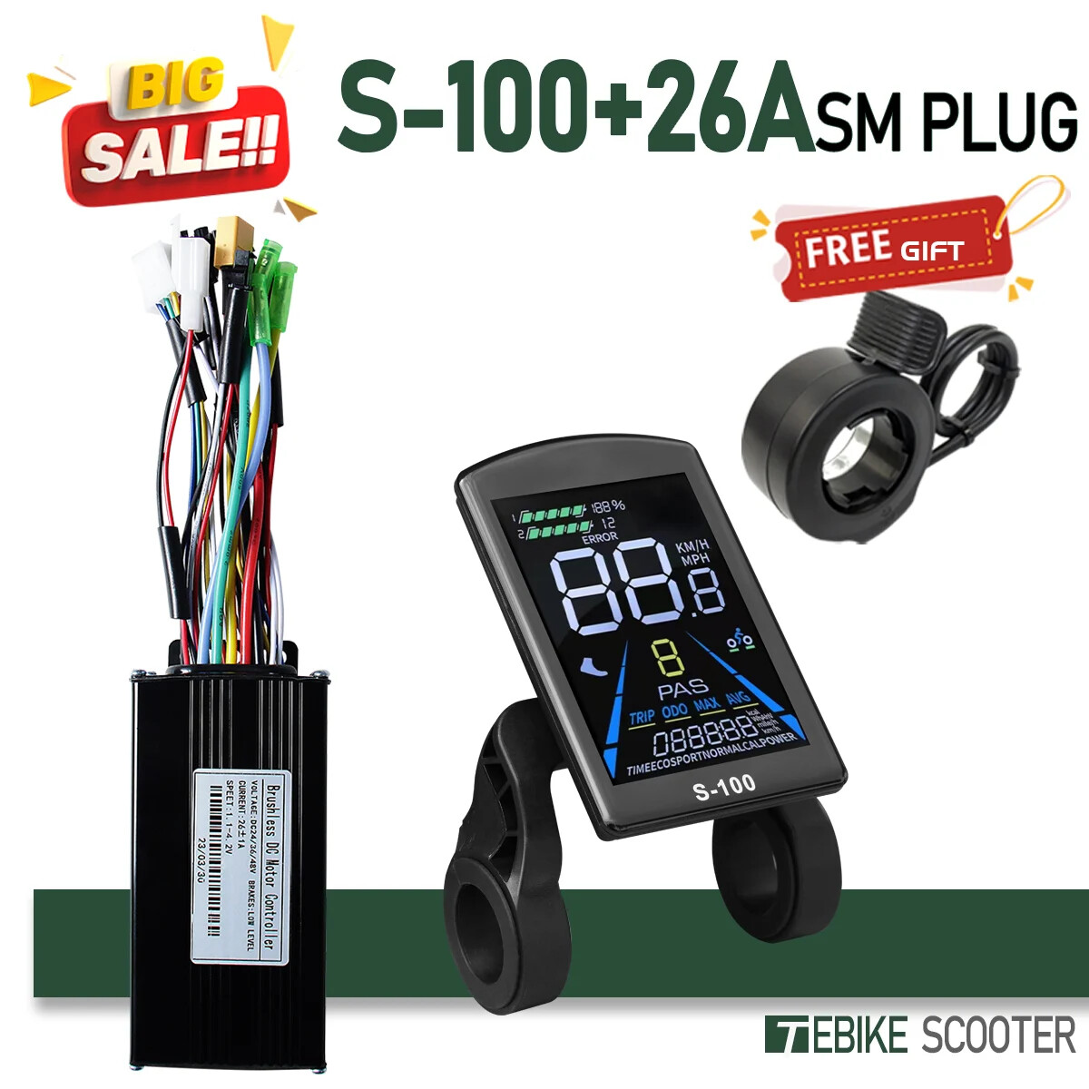 Electric Bicycle Sine Wave 3 Mode 17A26A30A40A Controller 24V36V48V52V Motor