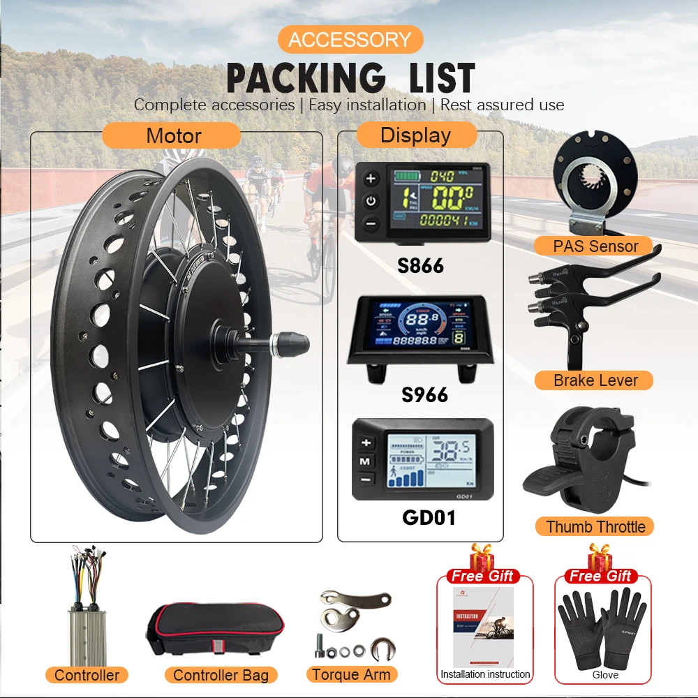 48V 2000W EBike Fat Tire Conversion Kit 4.0Tyre Rear Hub Motor Wheel Snow Bike