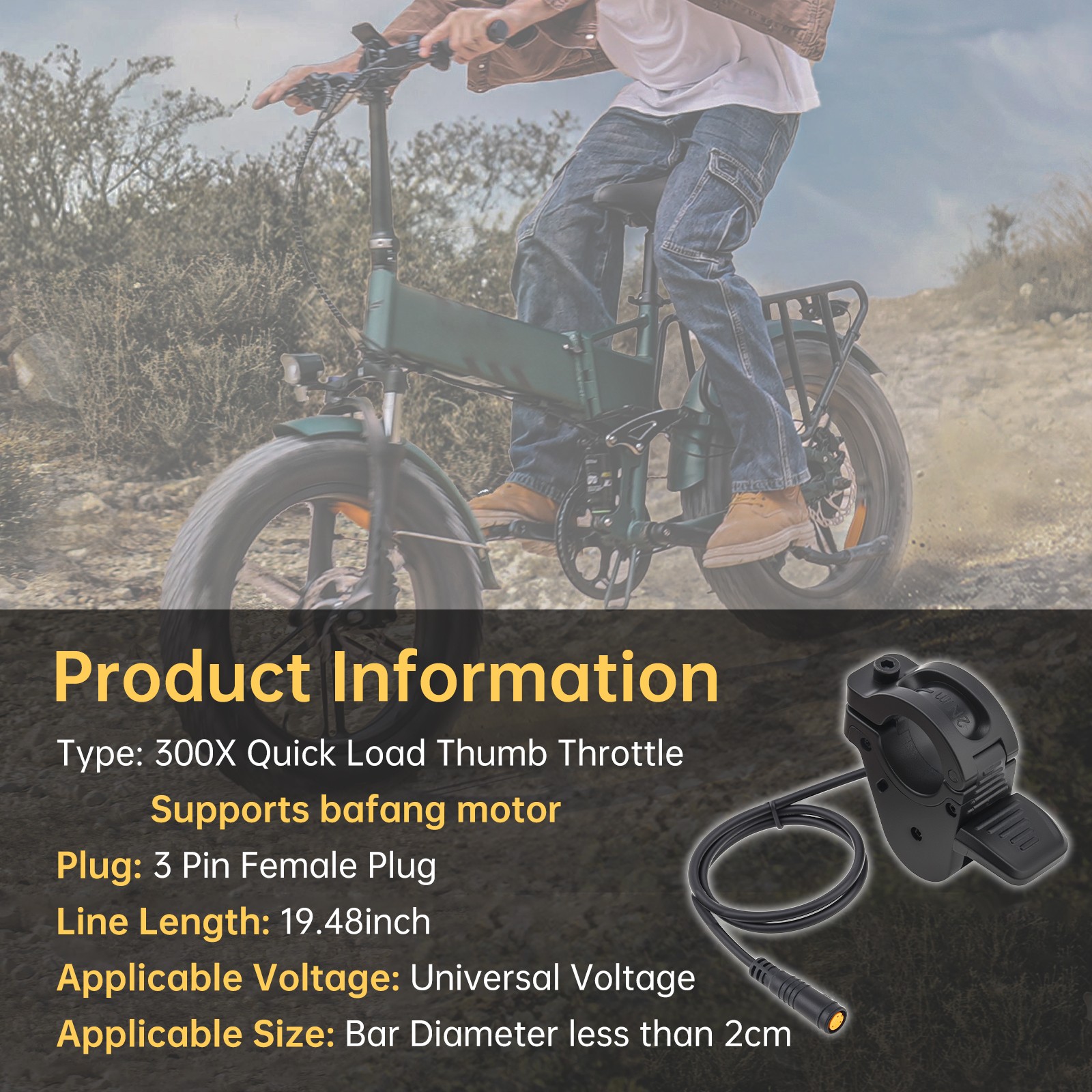 Electric Bike 3pin Female Thumb Throttle for Fit for BBS01/ BBS02B Mid Motor