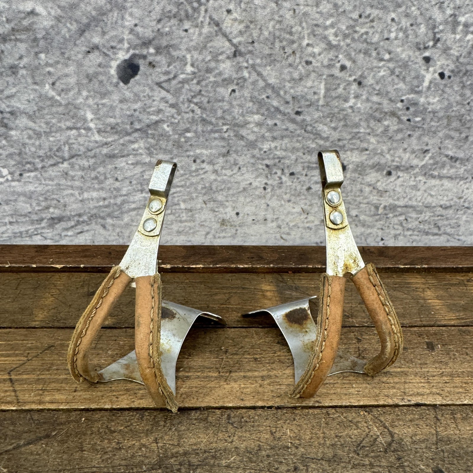 Vintage Toe Clips Medium M Silver Steel Leather Pair Road Track Bike France 70g