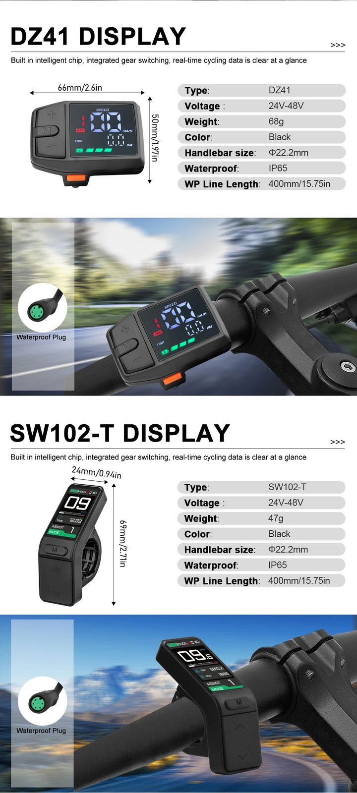 24V-72V Electric Bicycle Lightweight Waterproof Display for Mid Drive Motor