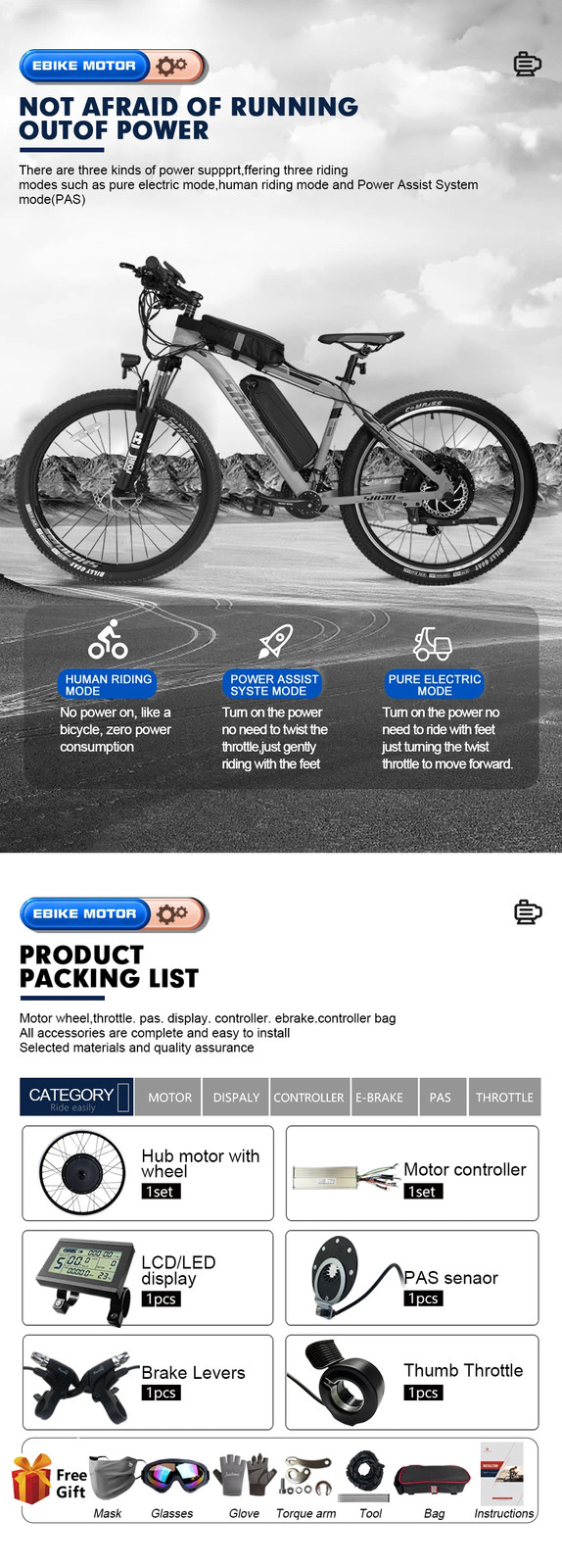 MTB Electric Bike 48V 72V 1000W 1500W 2000W 3000W Front Rear Hub Motor Wheel