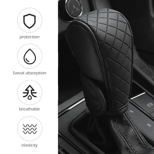 Car Gear Shift Knob Cover, Anti-Slip Breathable Leather Gear Shift 1 PC Black