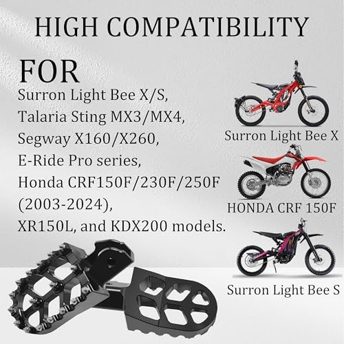 Black CNC Dirt Bike Foot Pegs – Wider Electric Bike Footpegs with Springs