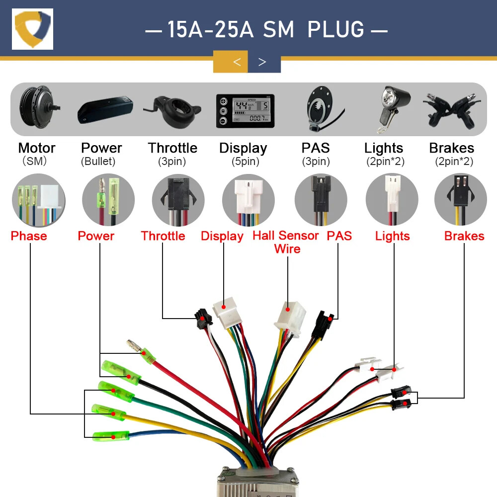 E-bike Sine Wave 15-35A Controller with LCD DIsplay For Hub Motor 250W-1500W