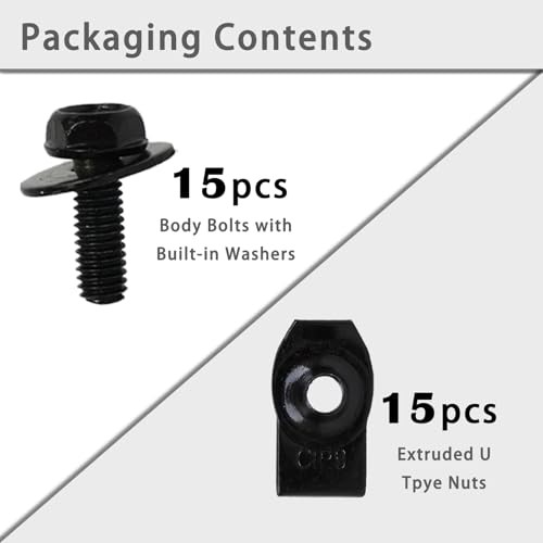 Car Bolts M6-1.0 Hex Head Body Bolts&Extruded U-Nuts Kits, Bumper 30 count