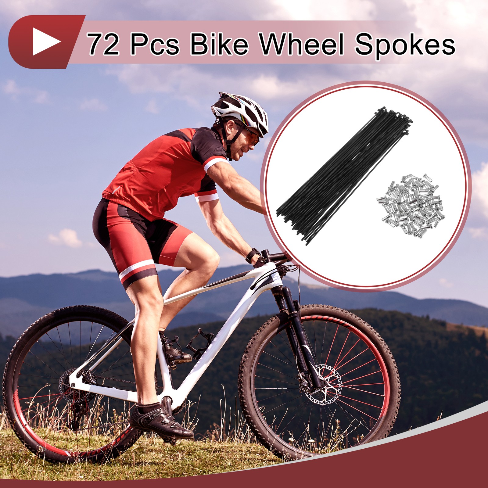 72 Set 14G Bicycle Spoke 192mm Bike Wheel Spoke Carbon Steel Black