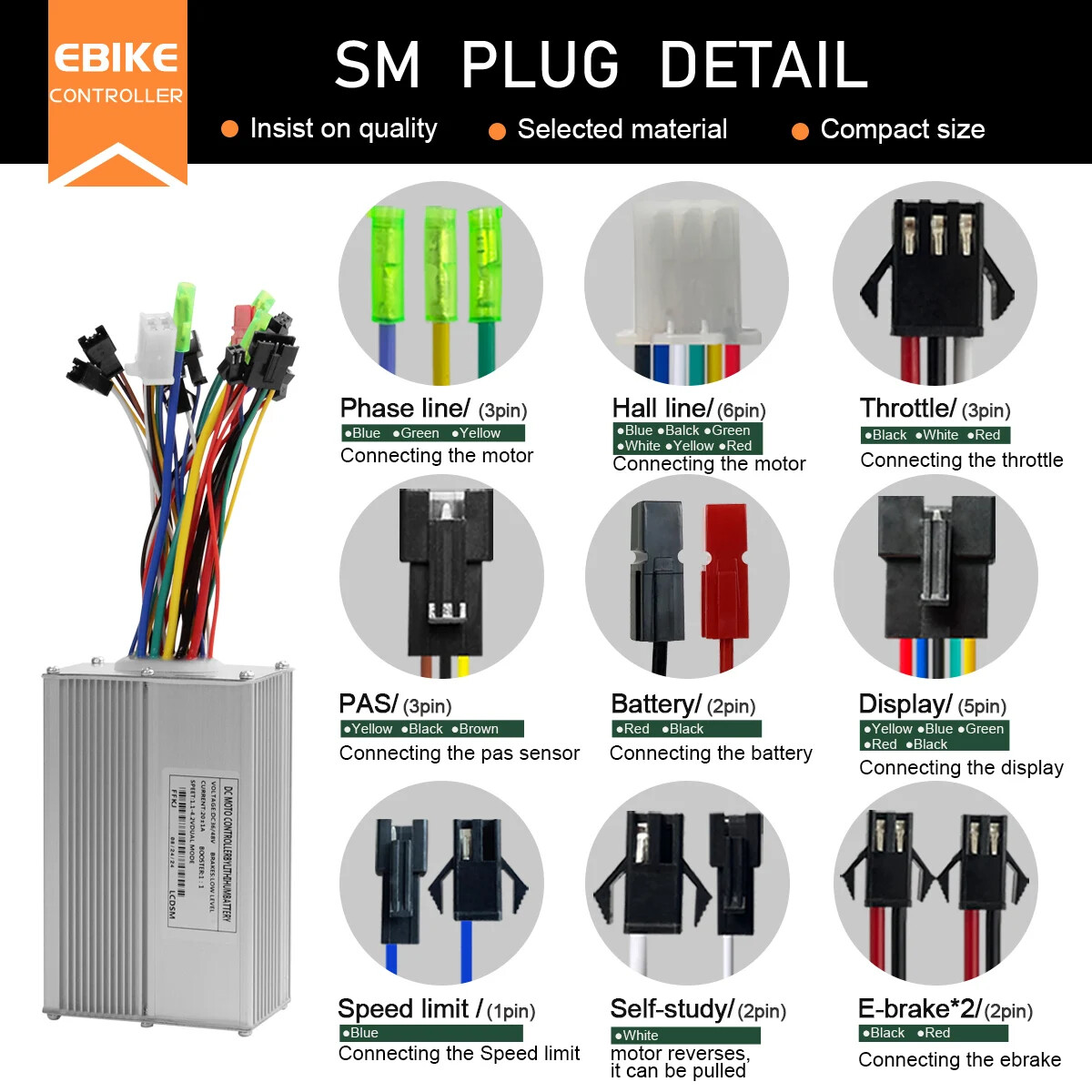 Ebike 3 Mode Sinewave 20A Controlle 36V 48V Color M5/UKC1 Display 350W500W Motor