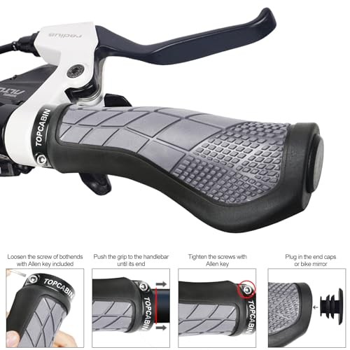 TOPCABIN Bike Grips,Ergonomic Design Two-Color Rubber Bicycle Gray-Black