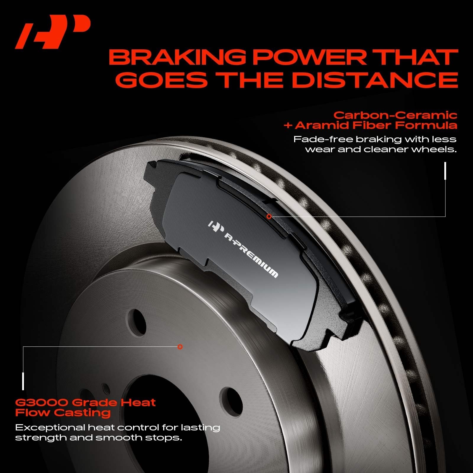 A-Premium 13.86 inch (352mm) Front Vented Disc Brake Rotors + Ceramic Pads Ki…