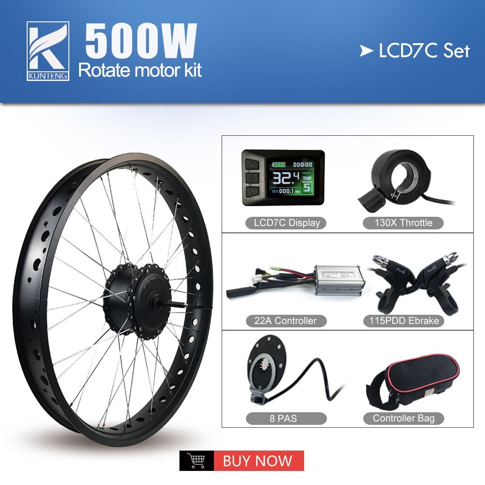 20/26*4.0inch Snow Bike E-bike Conversion Kit 36V 48V 500W Rear Rotate Hub Motor