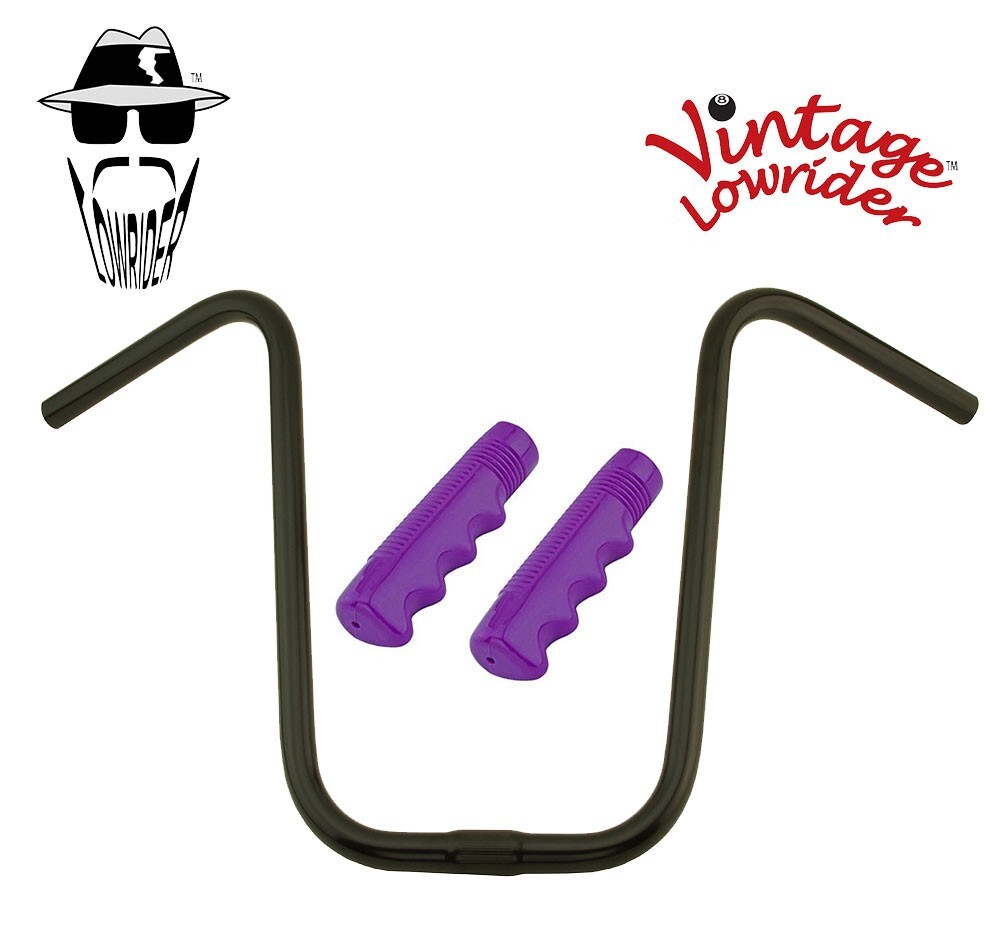 Vintage Lowrider 15″ Black U Handlebar 25.4mm W/120mm Purple Lowrider Grips.