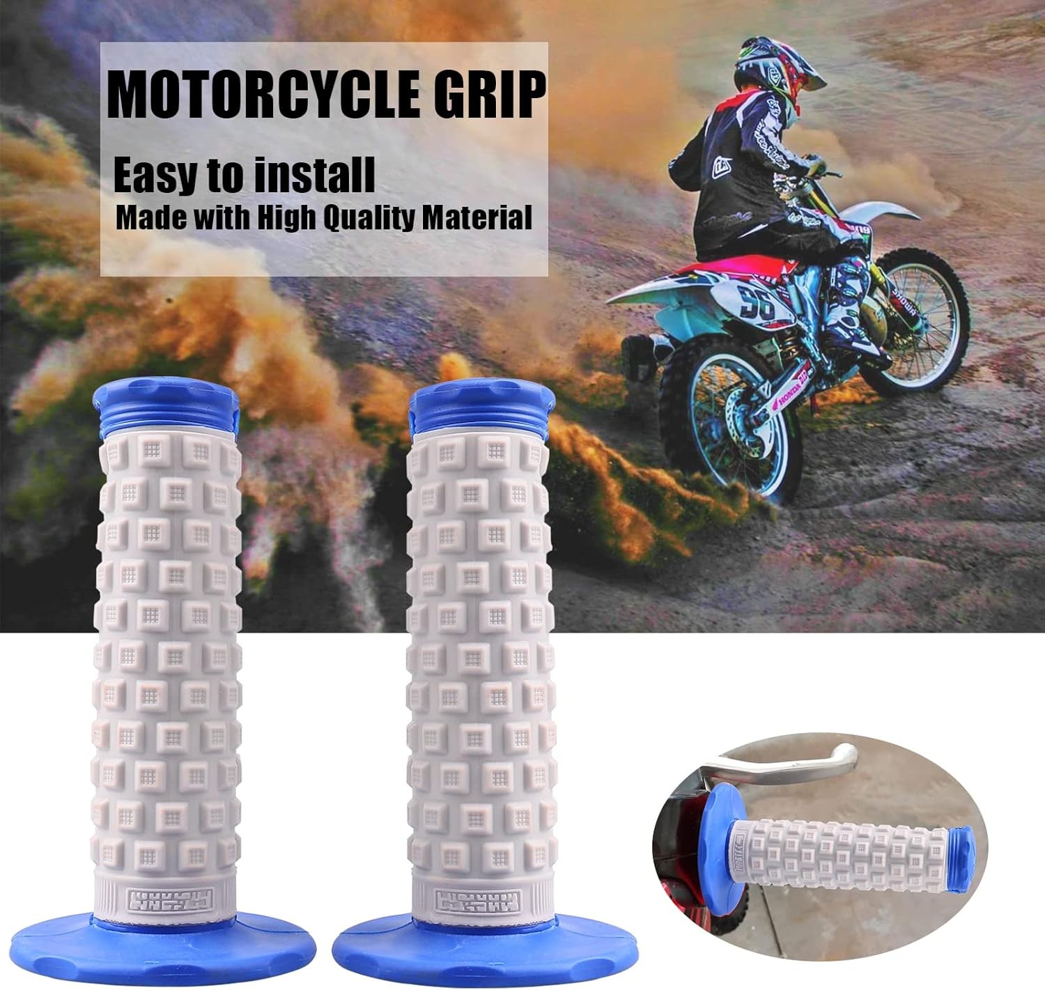 7/8″ Dirt Bike Grip Pillow Top Grips Rubber Anti-Slip Universal H Color: Blue1