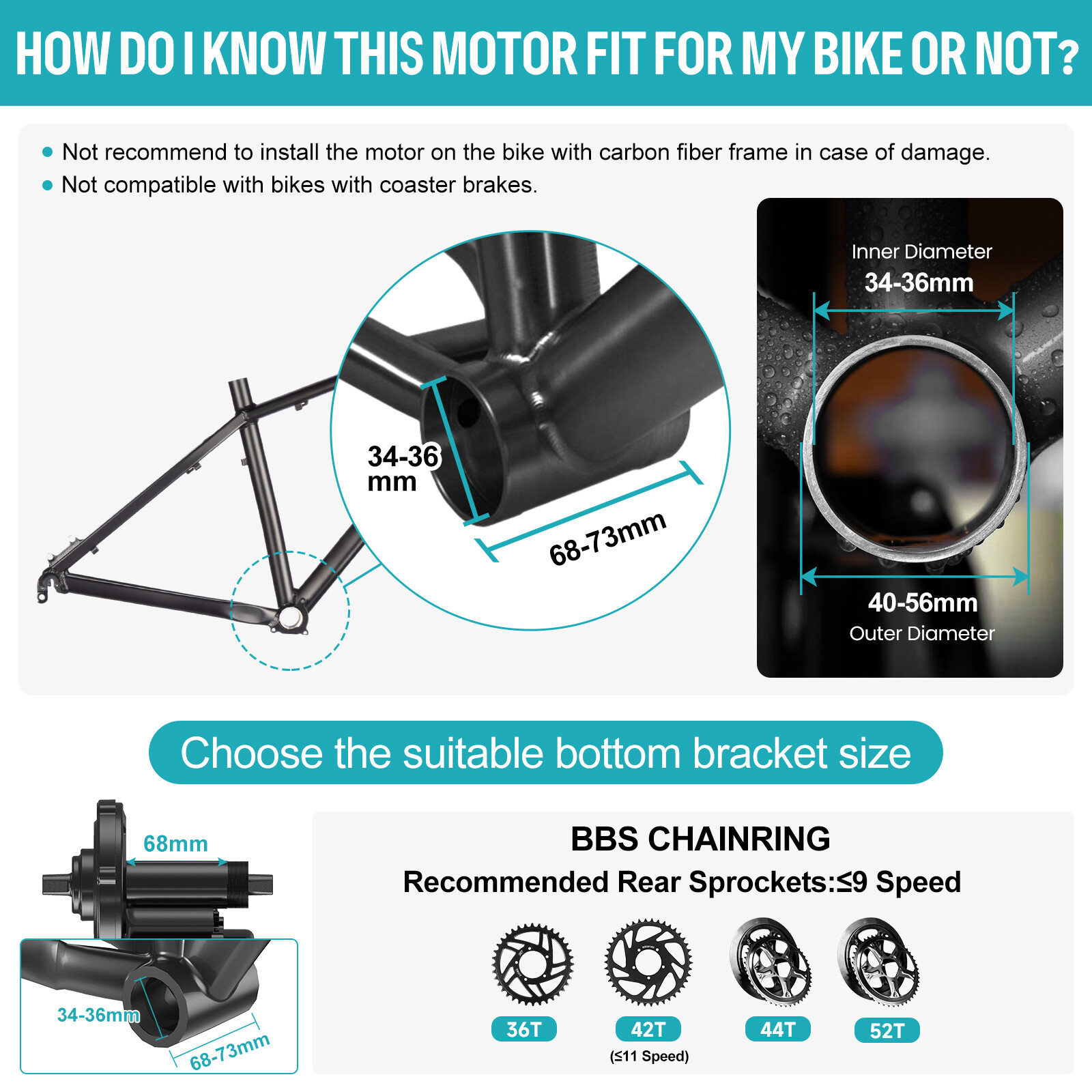48V500W 68-73mm Bafang Electric Bike BBS Mid Motor DIY Ebike Conversion Kits