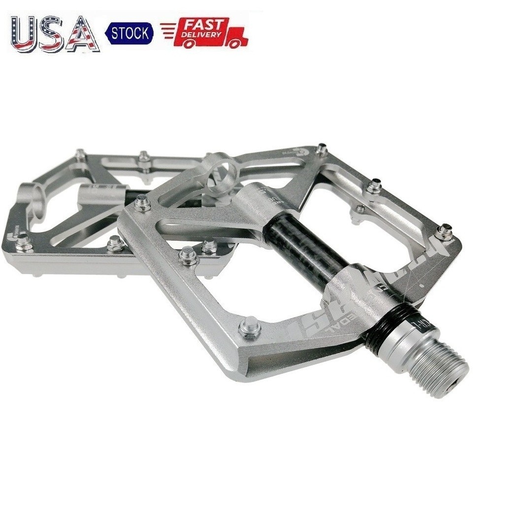 Aluminum Carbon Road MTB Mountain Bike XC Bicycle Pedal Bearing Flat Pedals Gray