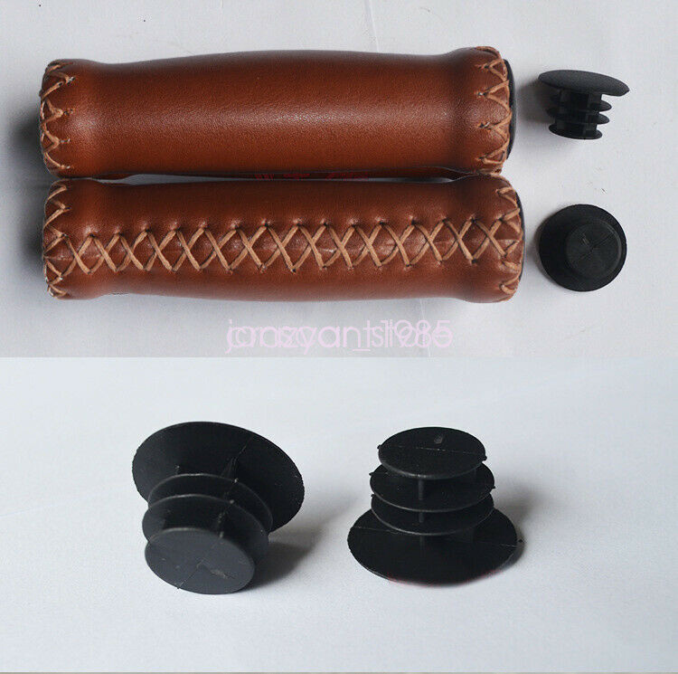 Brown Cycling Beach Cruiser Bike Bicycle Leather Handlebar Cover Grips Bar