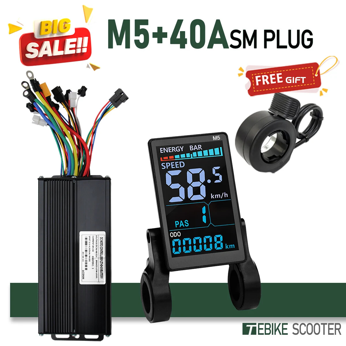 E-bicycle Sine Wave 3 Mode Controller Set 17A 26A 30A 40A with Color M5 Display
