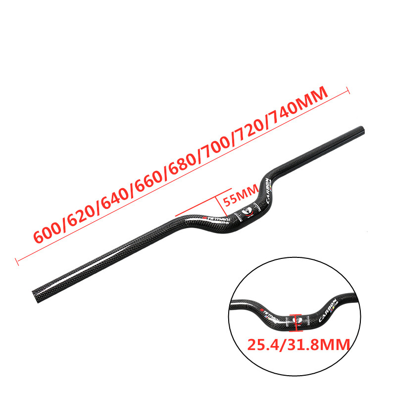 3K Full Carbon Handlebar 25.4/31.8mm Mountain Folding Bicycle Rise Bar 600-740mm