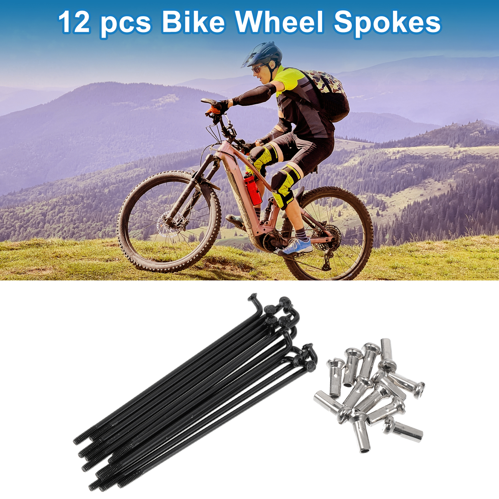 1 Set 14G 78mm Length Bicycle Spokes Nipple 304 Stainless Steel Black Universal