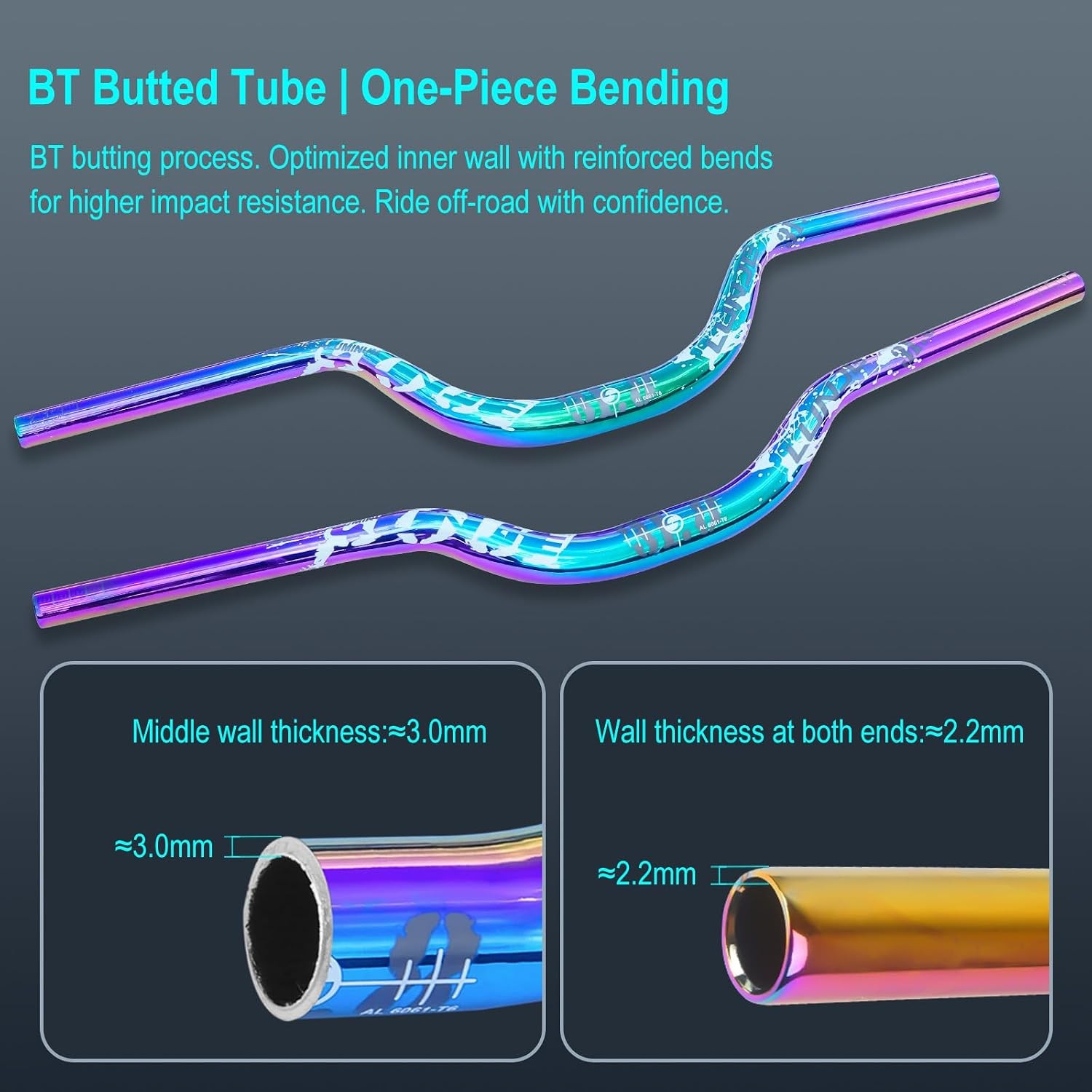 31.8mm Mountain Bike Handlebars, 55mm Rise Options, 780mm Cutable Width, Lightwe