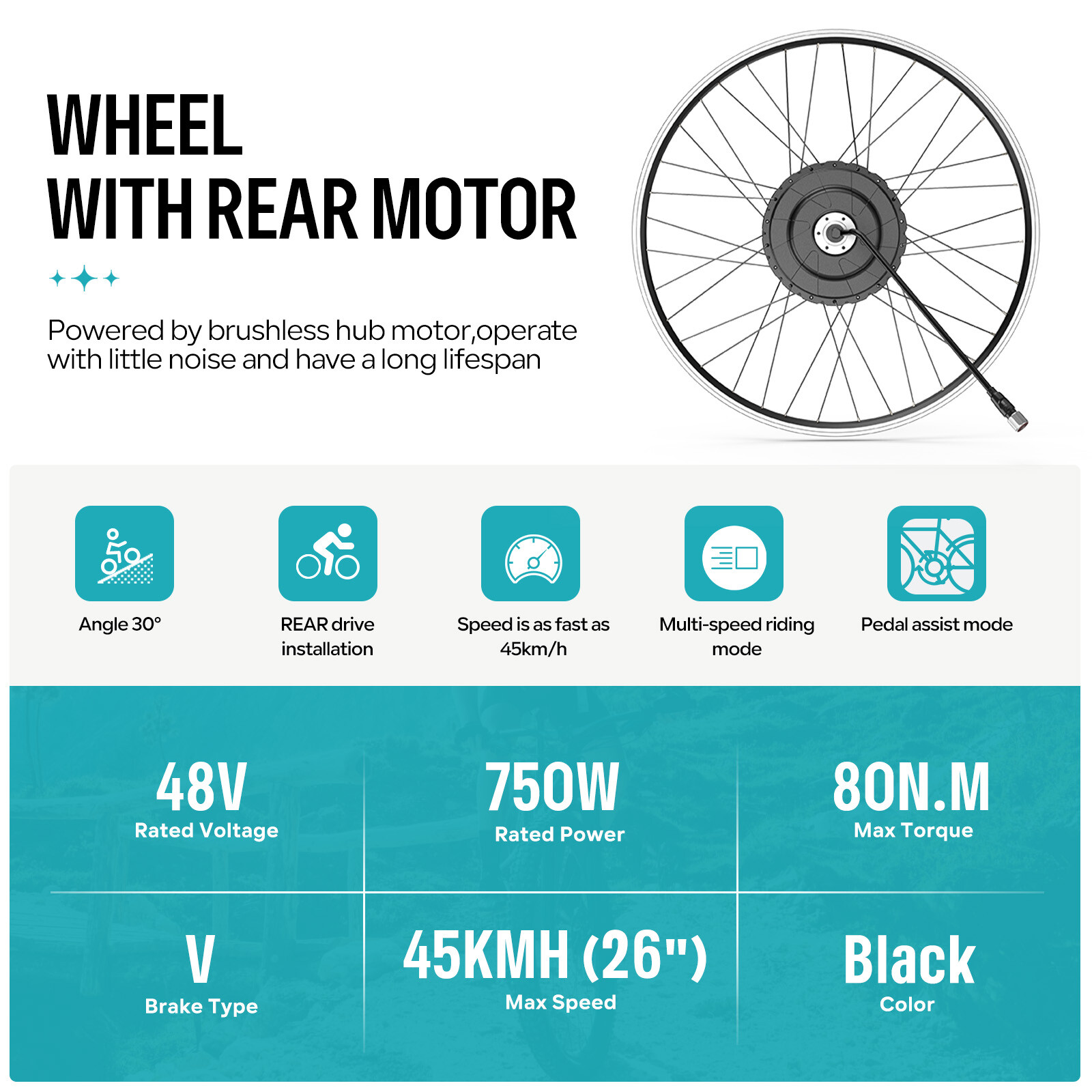 26″27.5″700C Electric Bicycle Rear Wheel Hub Motor Kit E-bike Conversion Set