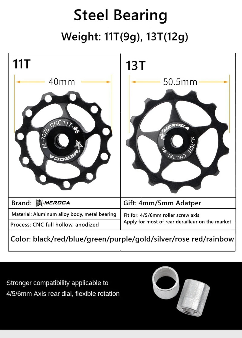 2PCS Bike Derailleur Jockey Wheels 11T/13T for Shimano SRAM 8-11 Speed MTB Road
