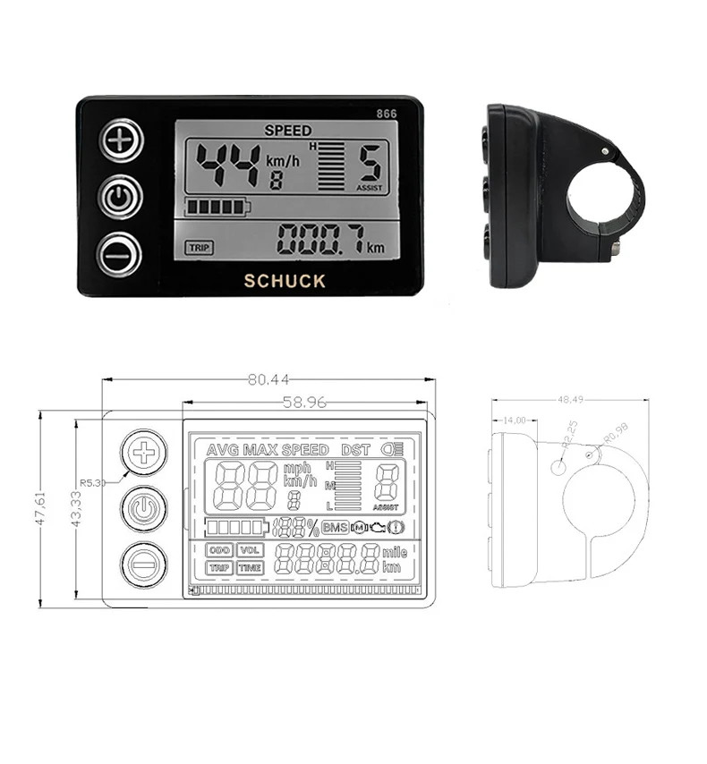 Octagonal Shuke S866 LCD Display with 5-pin Waterproof Female Connector