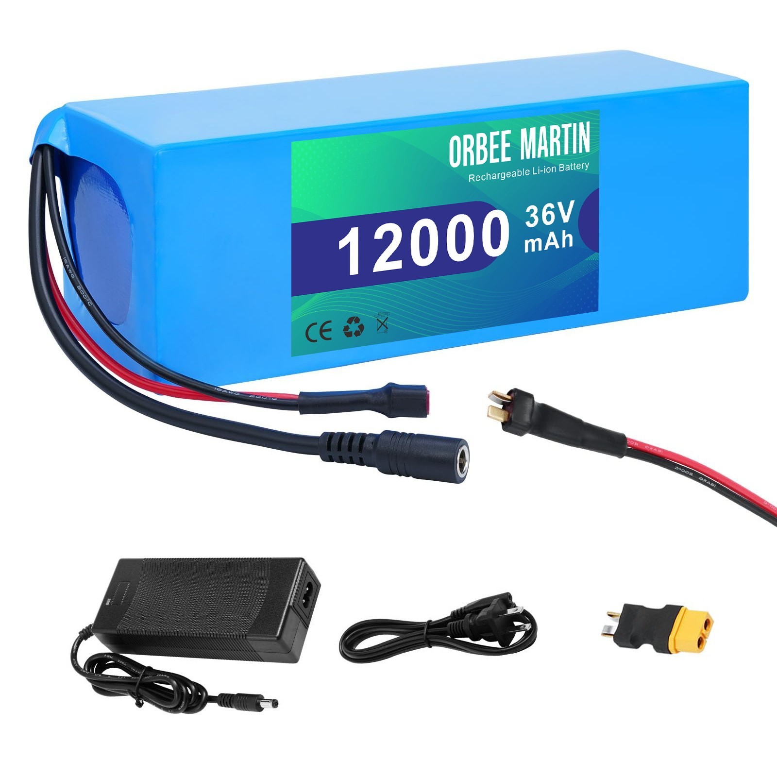 ORBEE MARTIN 36V 12Ah Rechargeable Battery, Lithuim Battery,XT60 Connector DIY