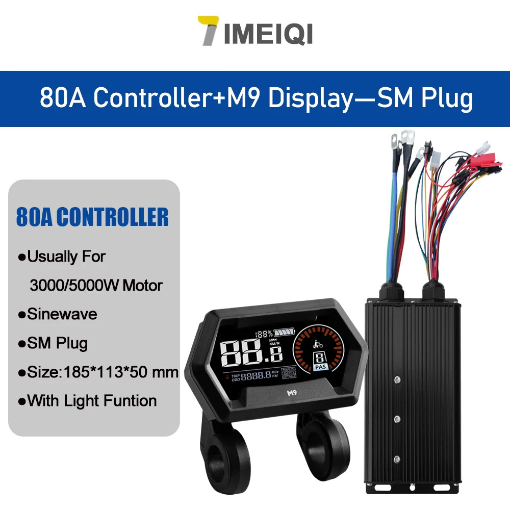 E-bike Sine Wave Controller 48V 72V 80A with LCD Color Display 5000W Motor Kit