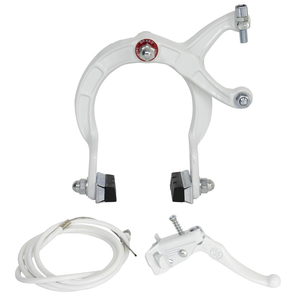 PRO+ WHITE OLD SCHOOL BMX BIKE MX COMPLETE BRAKE SET (CALIPER,CABLE& LEVER) BIKE