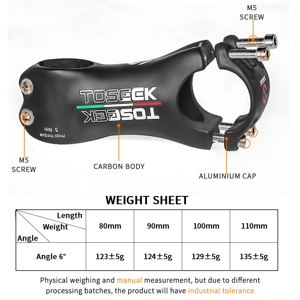 Road Mountain Power Bike Handlebar Carbon Stem 6 Degree 80/90/100/110mm 31.8mm