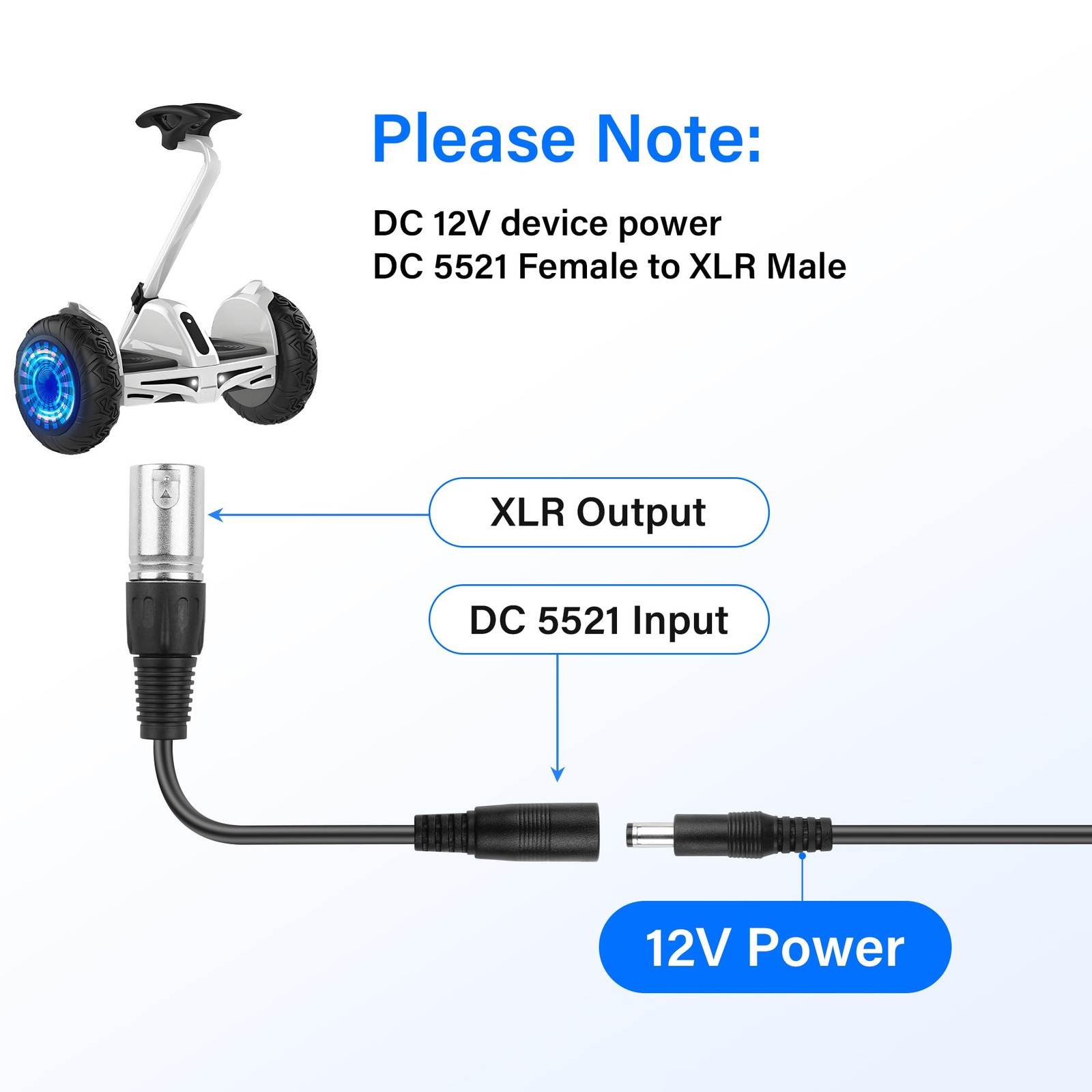 PNGKNYOCN 2A DC Power Cable,2 Pack DC 5.5 x 2.1mm Female to 3 pin XLR Male Po