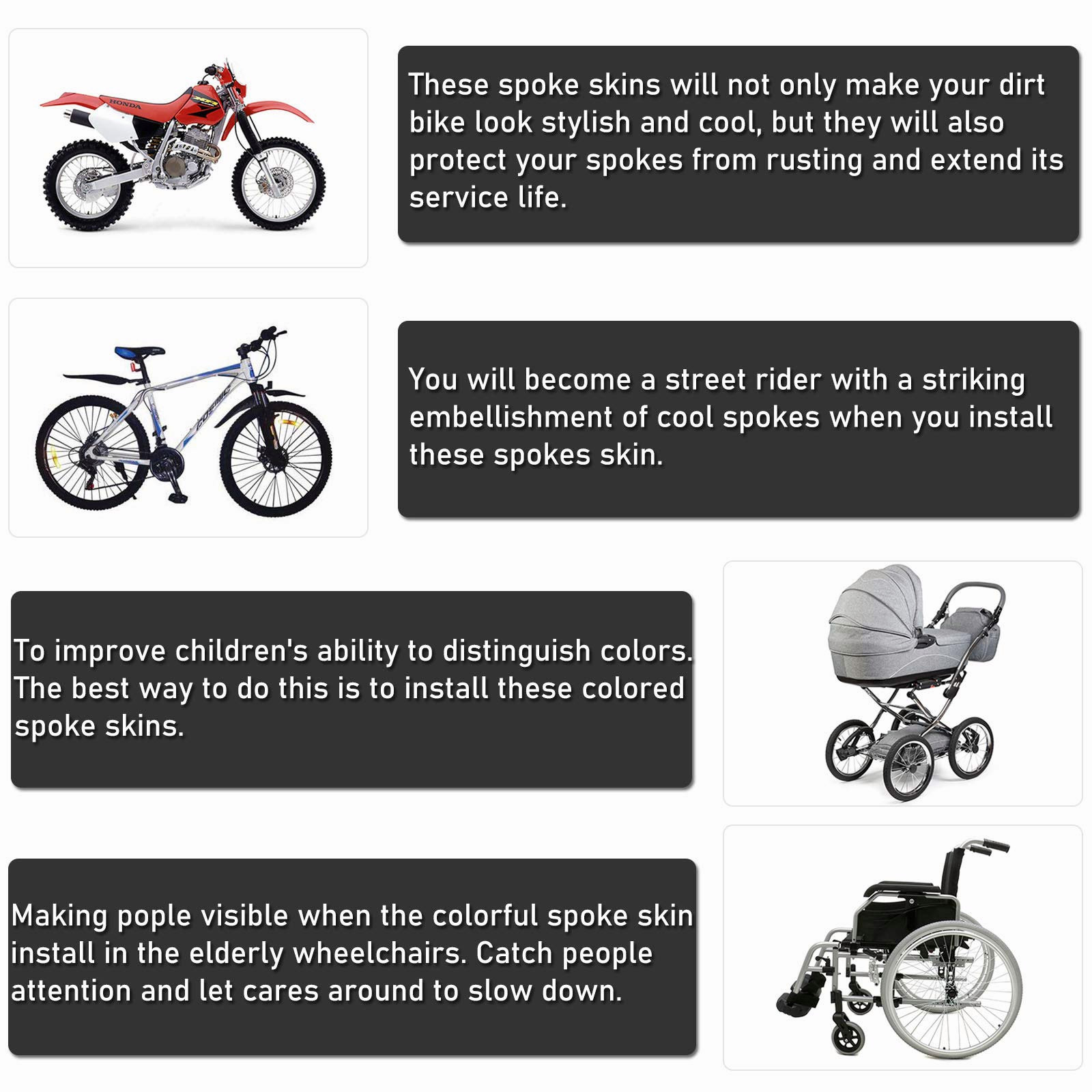 72PCS Motorcycle Dirt Bike Spoke Skins Covers Wraps Wheel Rim Guard Protector US