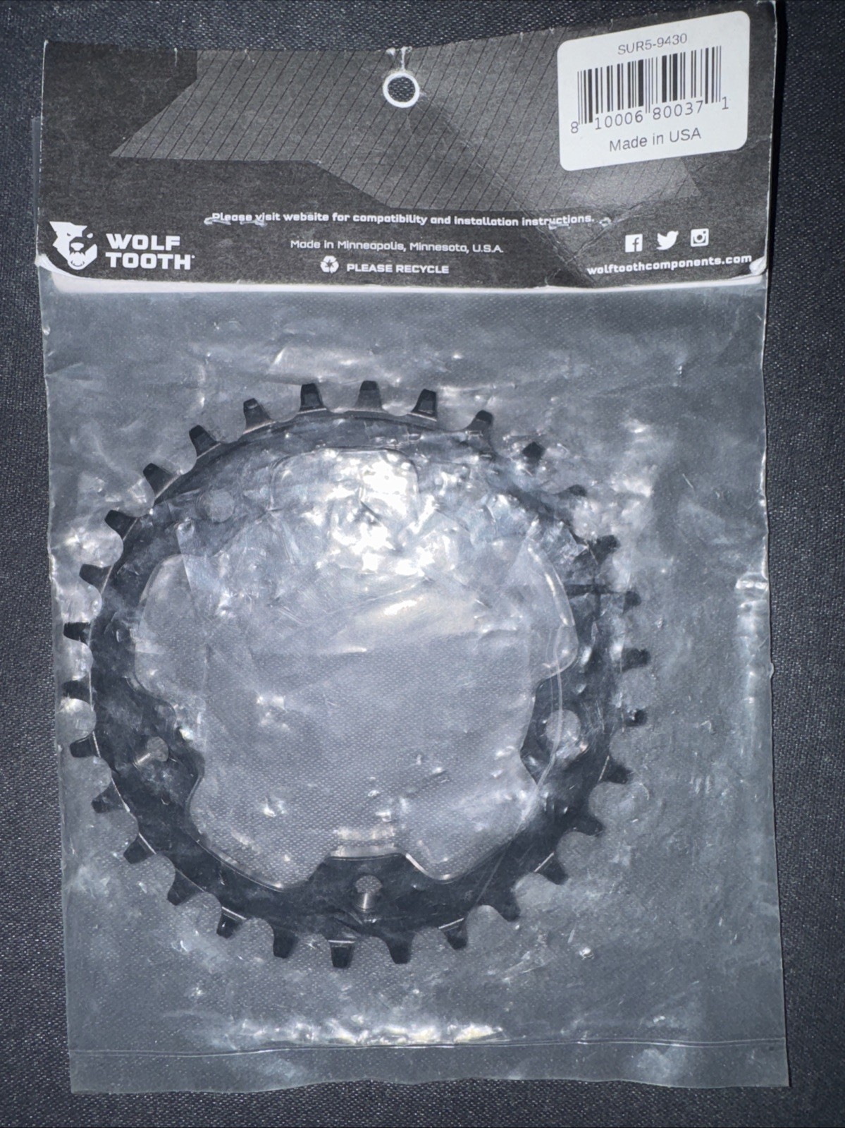 Wolf Tooth Chainring 30t 94 BCD 5-Bolt Aluminum Vintage/Surly OD Black